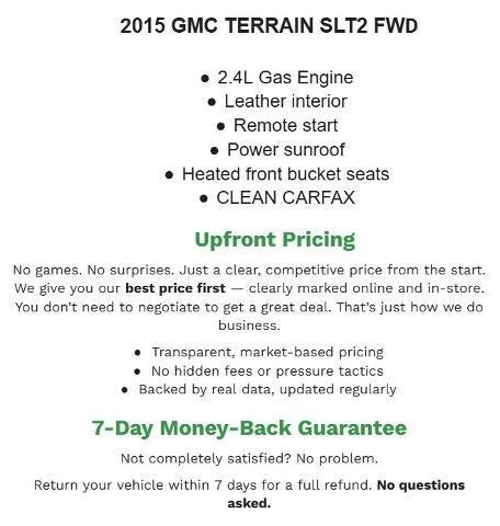 Used 2015 GMC Terrain SLT-2 with VIN 2GKALTEK7F6145161 for sale in Oshkosh, WI